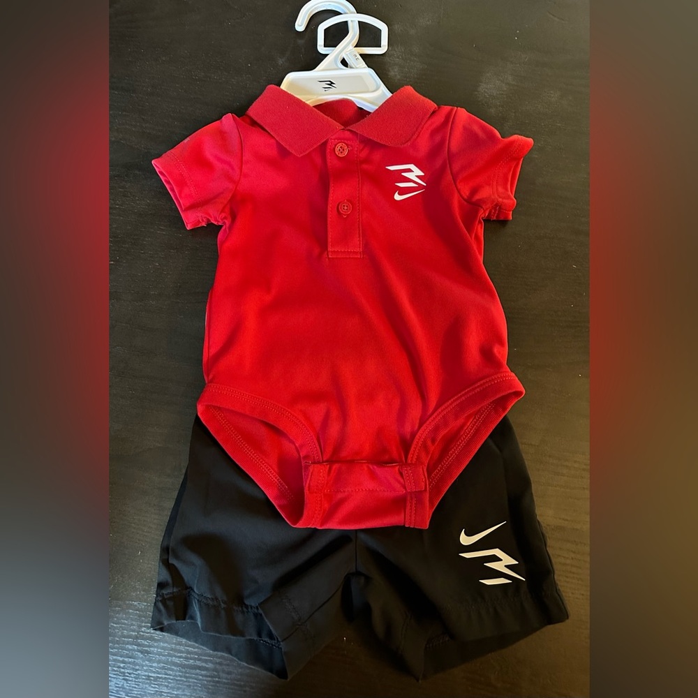 Nike 3 Brand Red Dri-Fit Polo & Black Short Baby Boy 2 Piece Set. Size 0-3M. EUC